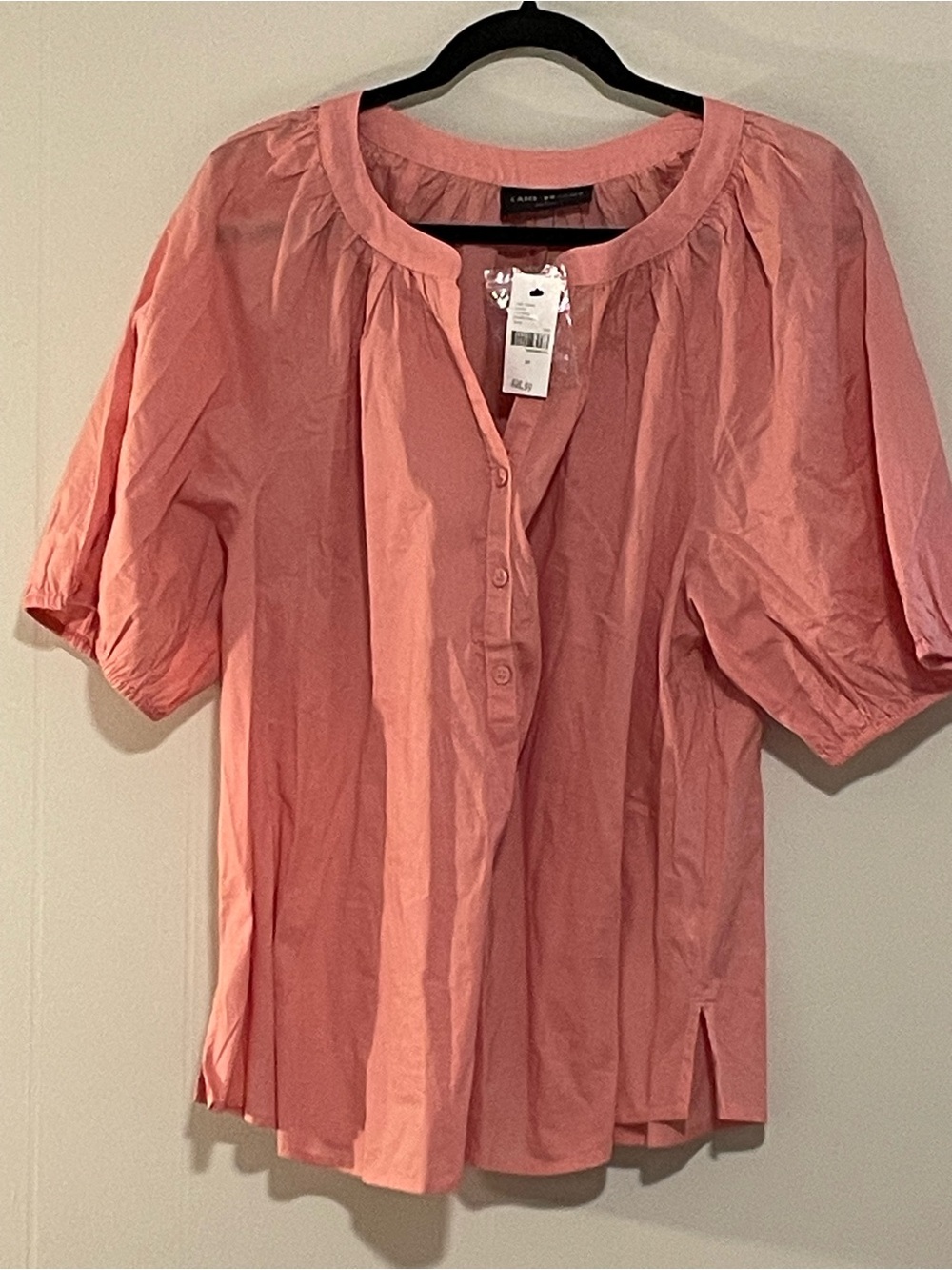 Lane Bryant Rose-Pink Button Front Puff Sleeve Blouse